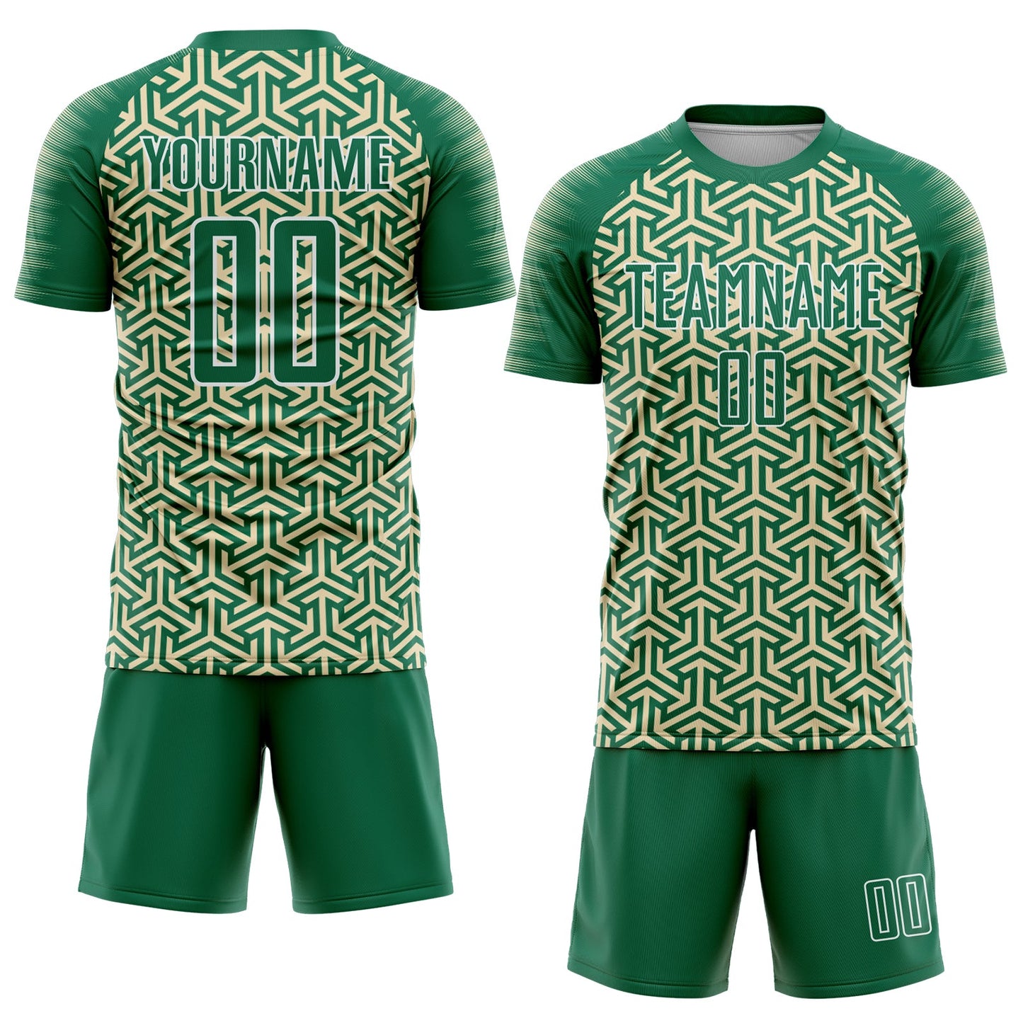 Custom Kelly Green Cream-White Geometric Arrow Sublimation Soccer Uniform Jersey T-Shirts, Hoodie, Sweatshirt (Image 2)