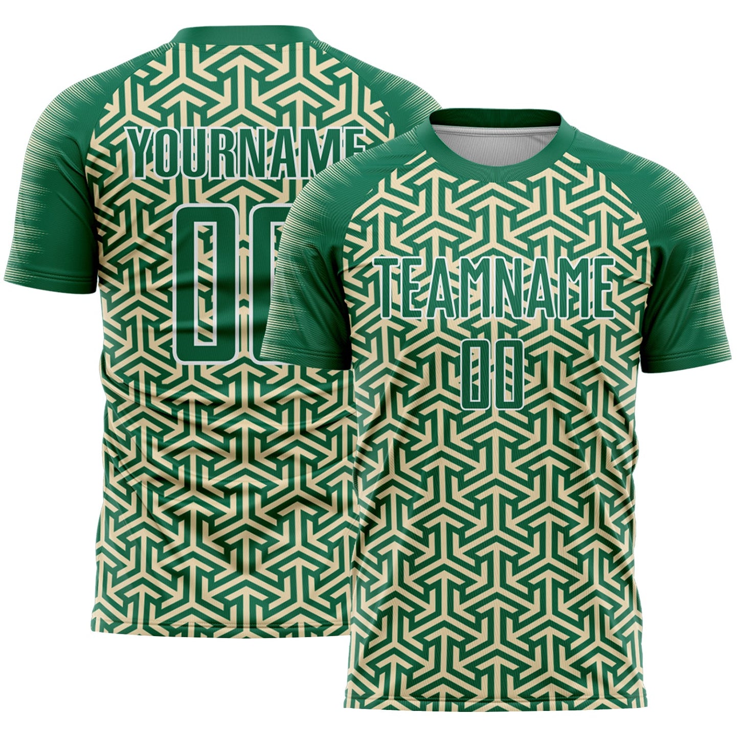Custom Kelly Green Cream-White Geometric Arrow Sublimation Soccer Uniform Jersey T-Shirts, Hoodie, Sweatshirt (Image 1)