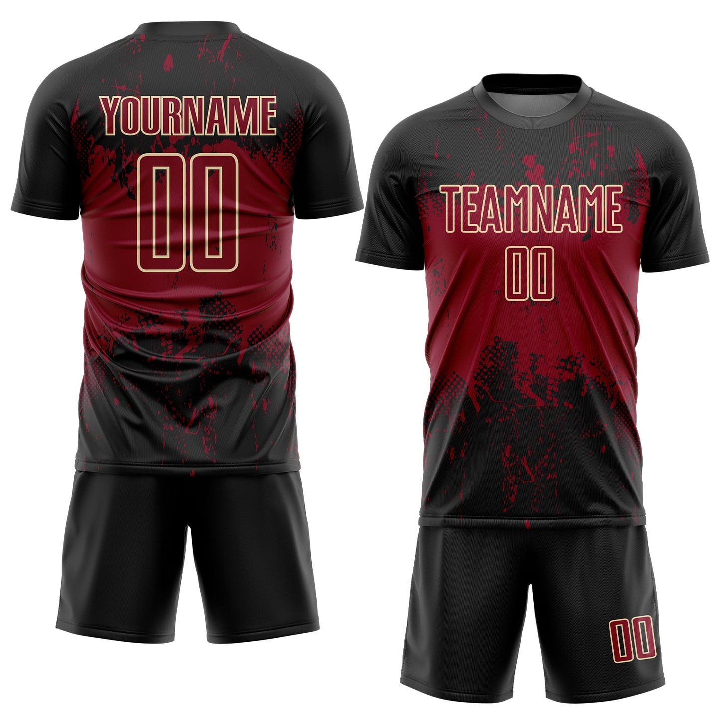 Custom Black Crimson-Cream Abstract Splatter Grunge Art Sports Sublimation Soccer Uniform Jersey T-Shirts,... (Image 2)