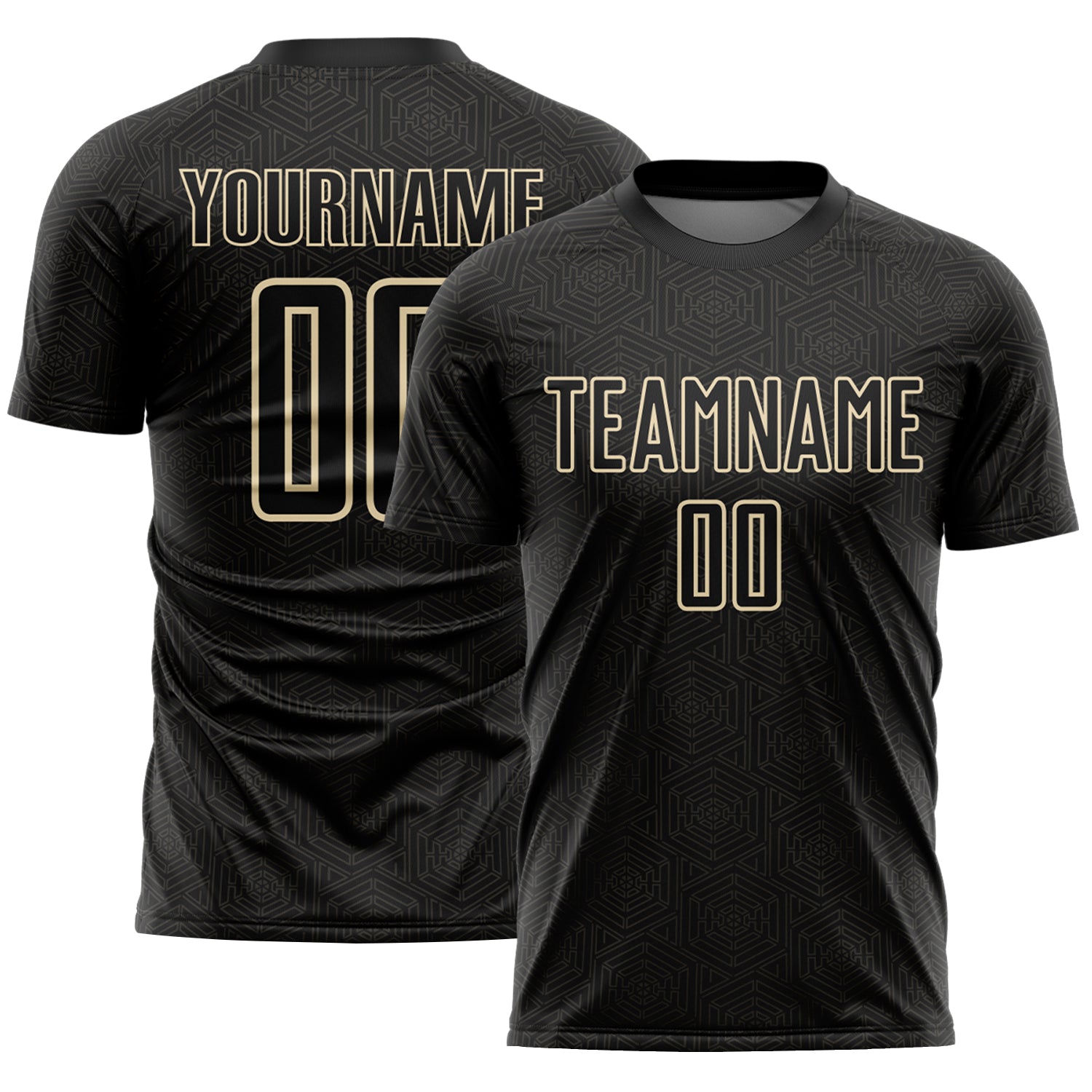Custom Black Cream Geometric Shape Sports Sublimation Soccer Uniform Jersey T-Shirts, Hoodie, Sweatshirt (Image 1)