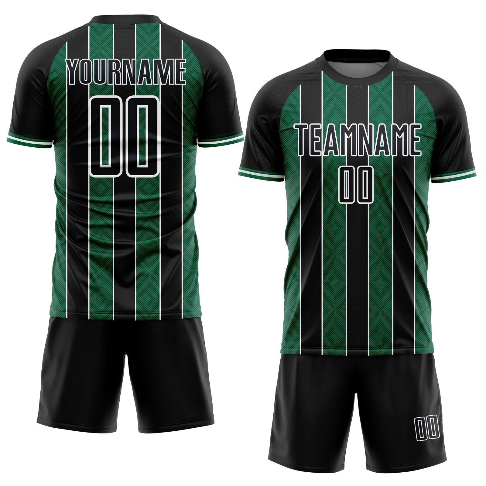 Custom Black Kelly Green-White Pinstripe Line Sports Sublimation Soccer Uniform Jersey T-Shirts, Hoodie, Sweatshirt (Image 2)