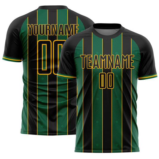 Custom Black Kelly Green-Gold Pinstripe Line Sports Sublimation Soccer Uniform Jersey T-Shirts, Hoodie, Sweatshirt (Image 1)