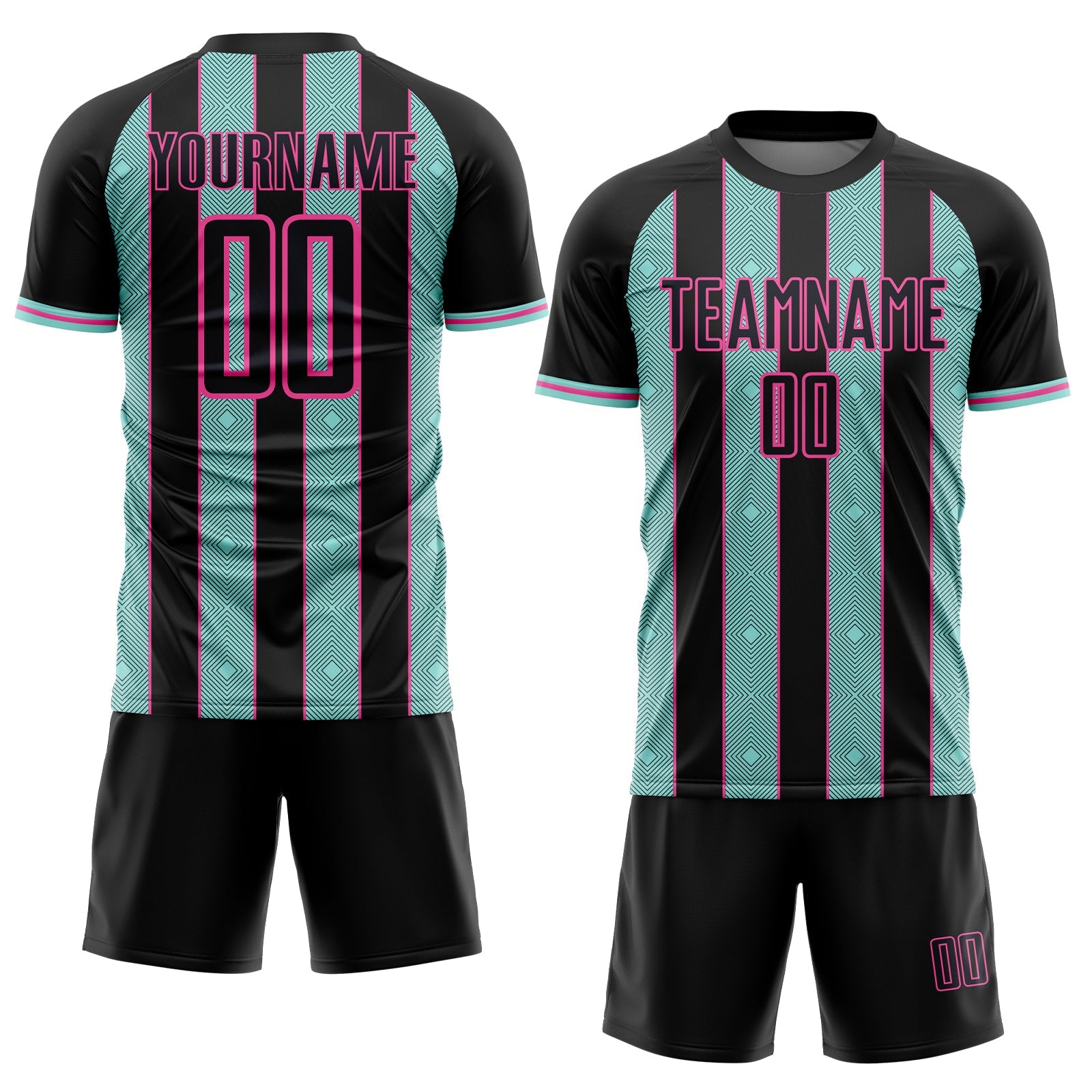 Custom Black Ice Blue-Pink Pinstripe Line Sports Sublimation Soccer Uniform Jersey T-Shirts, Hoodie, Sweatshirt (Image 2)