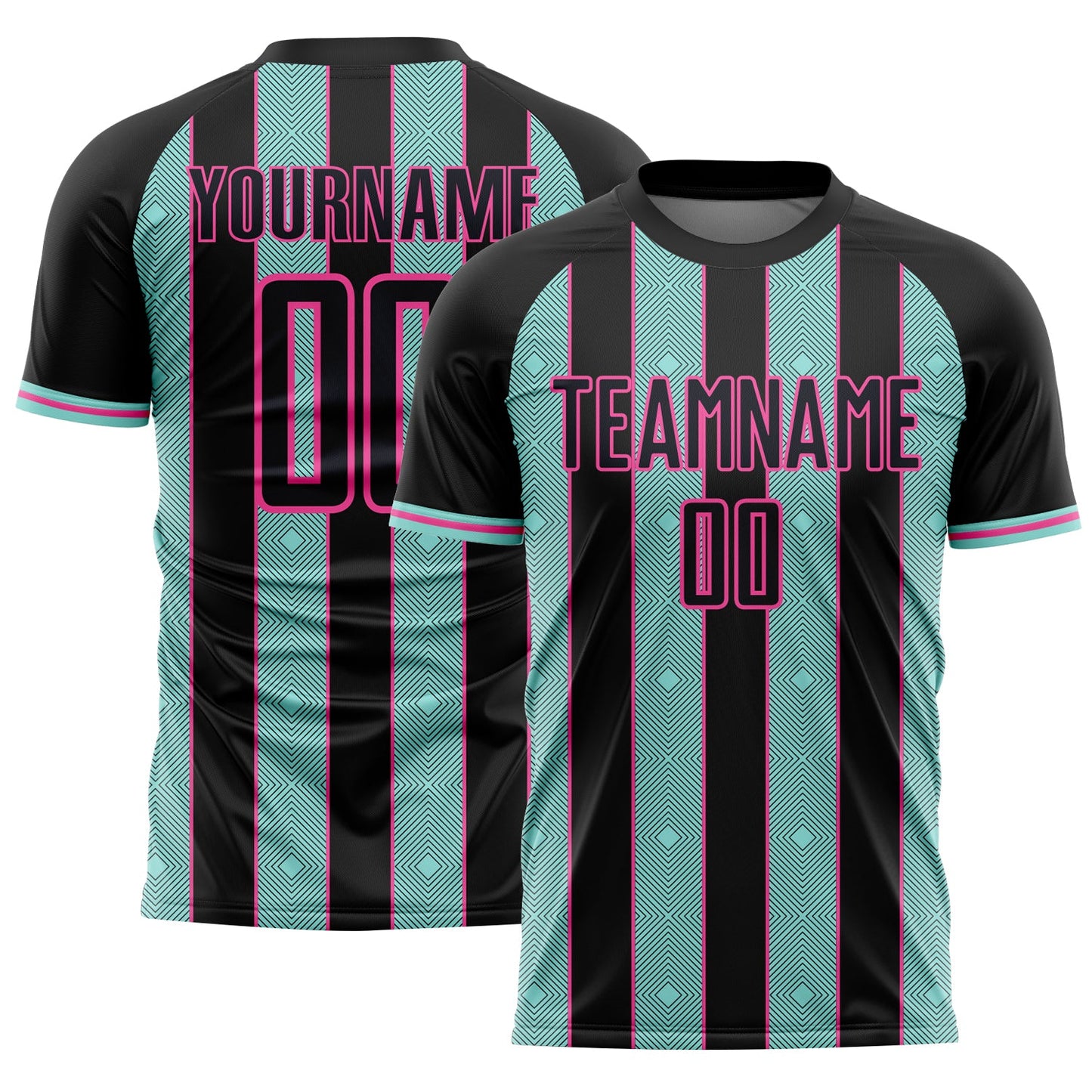 Custom Black Ice Blue-Pink Pinstripe Line Sports Sublimation Soccer Uniform Jersey T-Shirts, Hoodie, Sweatshirt (Image 1)