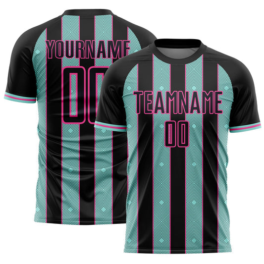 Custom Black Ice Blue-Pink Pinstripe Line Sports Sublimation Soccer Uniform Jersey T-Shirts, Hoodie, Sweatshirt (Image 1)