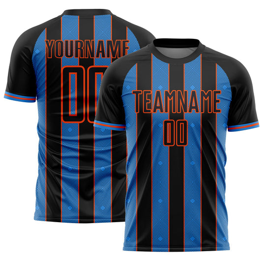 Custom Black Powder Blue-Orange Pinstripe Line Sports Sublimation Soccer Uniform Jersey T-Shirts, Hoodie,... (Image 1)