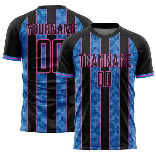 Custom Black Powder Blue-Pink Pinstripe Line Sports Sublimation Soccer Uniform Jersey T-Shirts, Hoodie, Sweatshirt (Image 1)