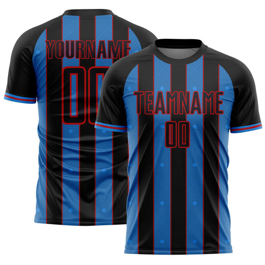 Custom Black Powder Blue-Red Pinstripe Line Sports Sublimation Soccer Uniform Jersey T-Shirts, Hoodie, Sweatshirt (Image 1)
