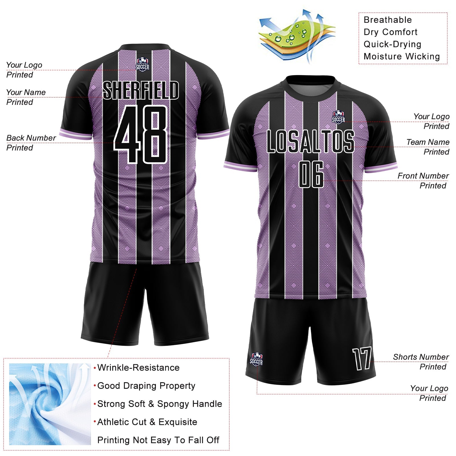 Custom Black Light Purple-White Pinstripe Line Sports Sublimation Soccer Uniform Jersey T-Shirts, Hoodie,... (Image 4)