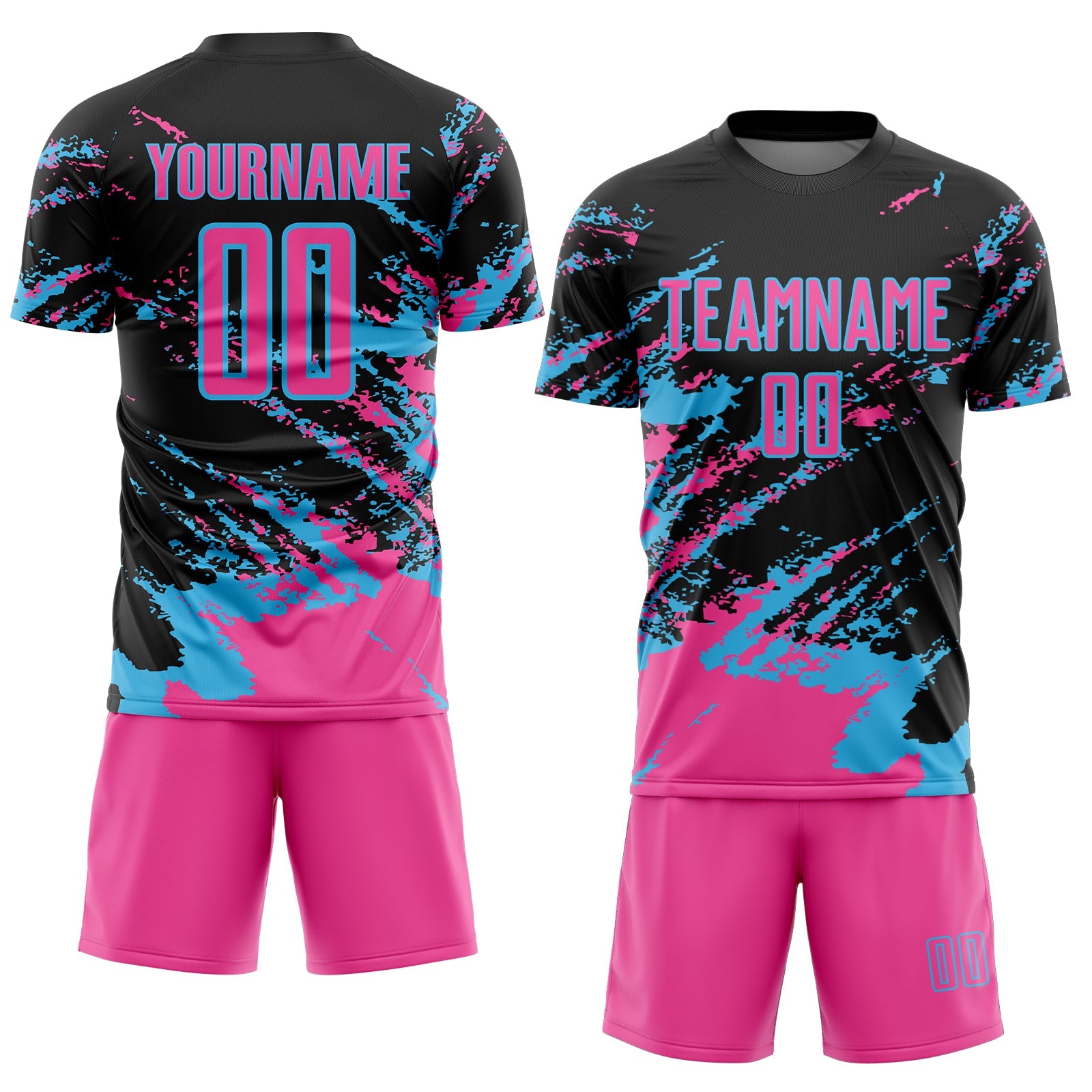Custom Black Pink-Sky Blue Abstract Fragment Art Splash Sports Sublimation Soccer Uniform Jersey T-Shirts,... (Image 2)
