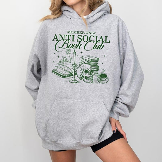 Social Anxiety Book Club Hoodie, Introvert Bookish Graphic Hoodies, Bookworm Unisex Hoodie, Funny BookTok Clothing, Funny...