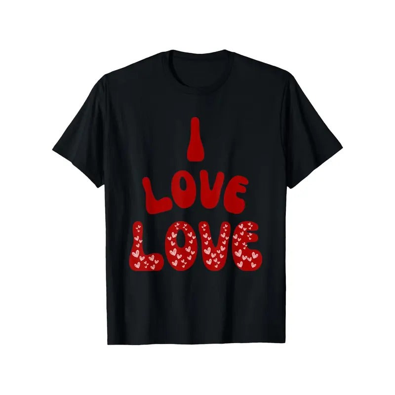 Soft & Breathable 100% Cotton Men's Valentine's Day T-Shirt - "I Love Love" XOXO Graphic, Casual Crew Neck Short Sleeve...