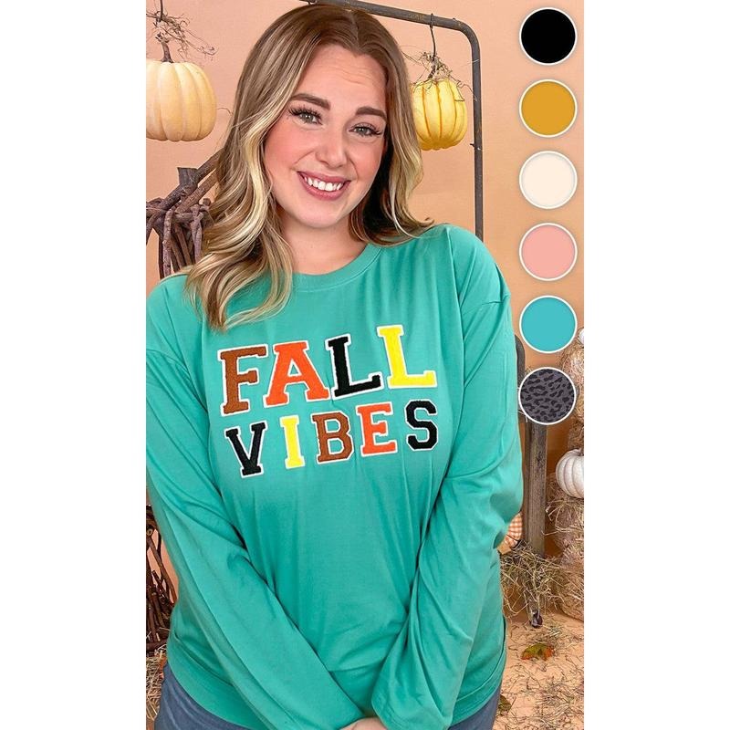 Soft Chenille Fall Vibes Graphic Boyfriend Long Sleeve T-Shirt Hoodie, Sweatshirt | WearSparks.com