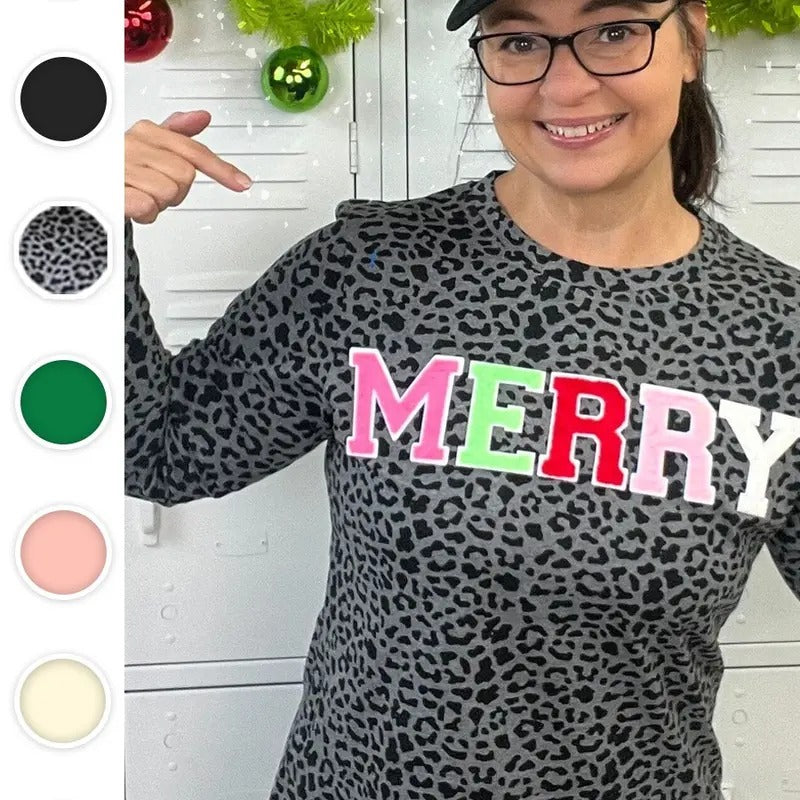 Soft Chenille Merry Graphic Long Sleeve T-Shirt Hoodie, Sweatshirt | WearSparks.com