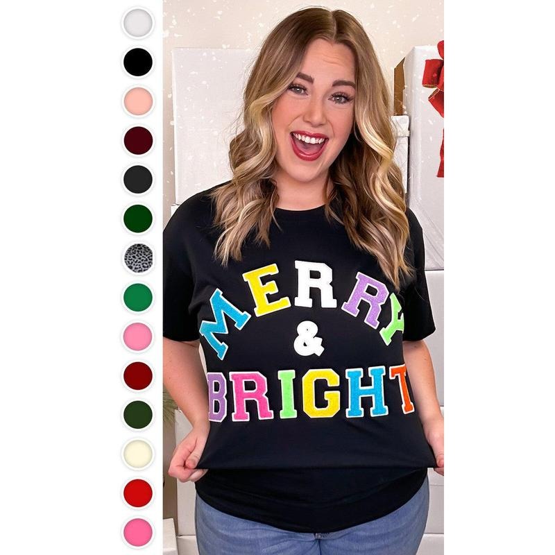 Soft Chenille Merry and Bright Graphic T-Shirt Hoodie, Sweatshirt | WearSparks.com