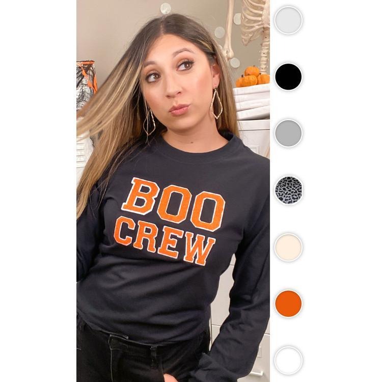 Soft Ideal Chenille Boo Crew Graphic Long Sleeve T-Shirt Hoodie, Sweatshirt | WearSparks.com