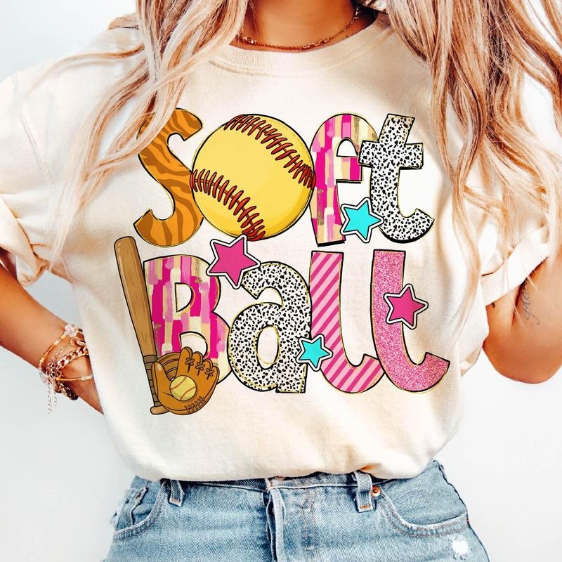 Softball Bow Coquette Softball T-Shirt, Brushstroke Softball Coquette Shirt, Game Day Softball T-Shirt, Softball Mama...