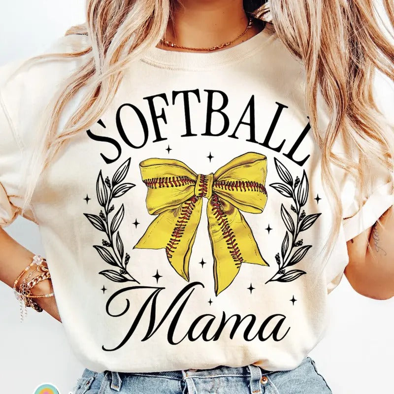 Softball Bow Mama Shirt #1~ Unisex Apparel Relaxed Fit Printed In The USA Clothing Womenswear Casual Comfort Cotton Top...