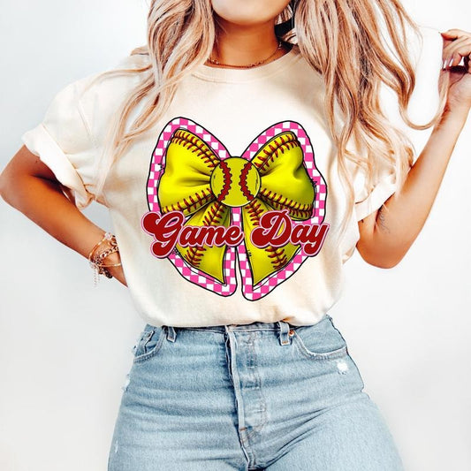 Softball Game Day Coquette T-Shirt, Retro Softball Checkered T-Shirt, Softball Bow T-Shirt, Softball Mama T-Shirt,...