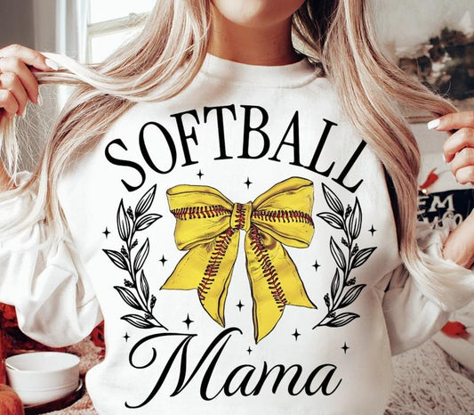 Softball Mama Bow  #1 Crewneck, Retro Cotton, Crewneck Fashion Fit Sleeve Comfortable Cute, CASUAL COTTON CREWNECK...