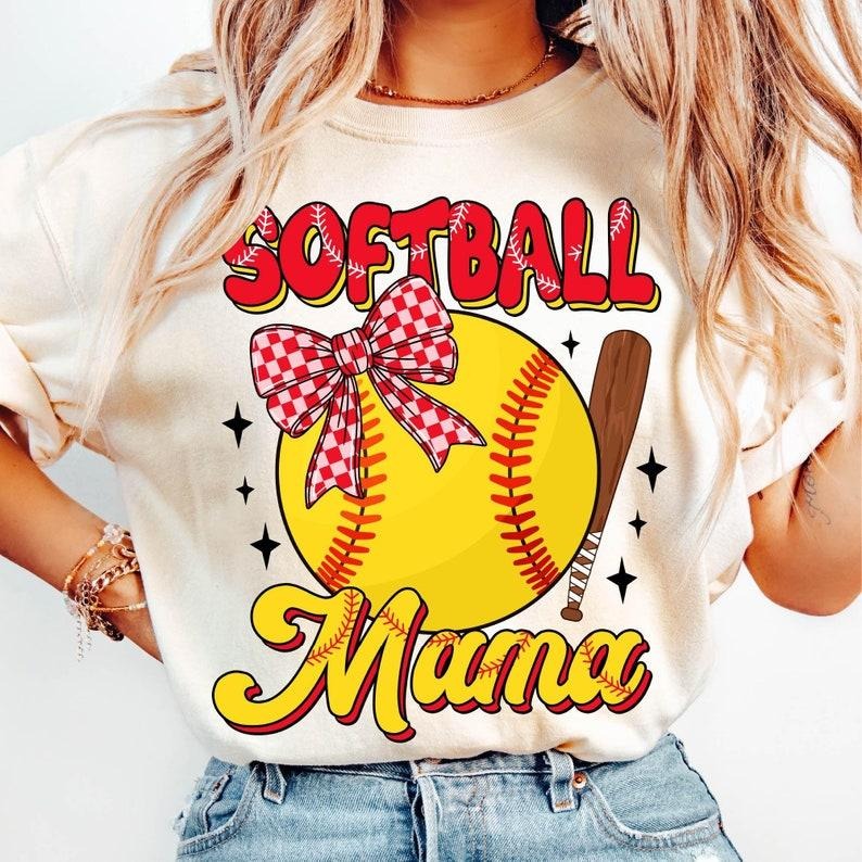 Softball Mama Retro, Game Day Coquette Bow, Stylish Sports T-shirt Hoodie, Sweatshirt | WearSparks.com