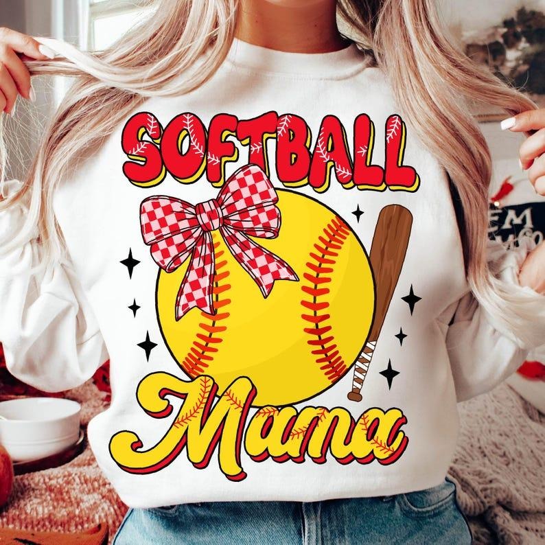 Softball Mama Sweatshirt Retro Softball Coquette Game Day Softball Bow Softball Mom Gift T-Shirts, Hoodie | WearSparks.com