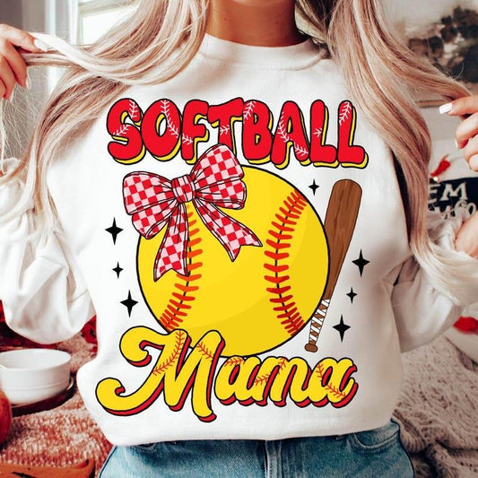 Softball Mama Sweatshirt Retro Softball Coquette Game Day Softball Bow Softball Mom Gift T-Shirts, Hoodie | WearSparks.com