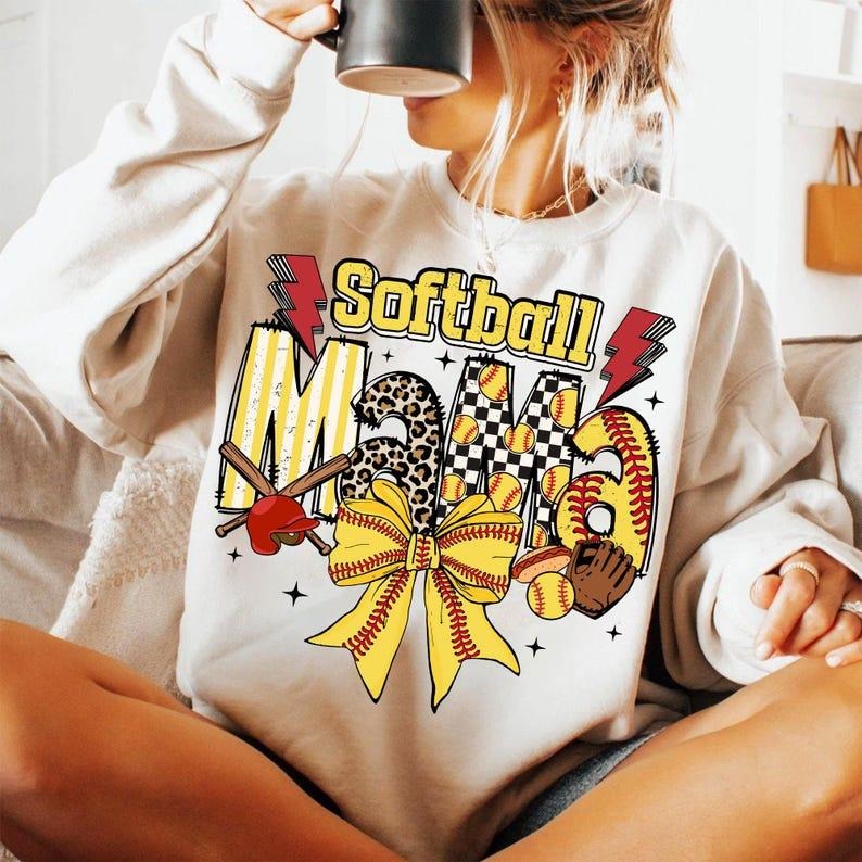 Softball Mama Sweatshirt Softball Coquette Game Day Softball Bow Checker Softball Team Spirit T-Shirts, Hoodie
