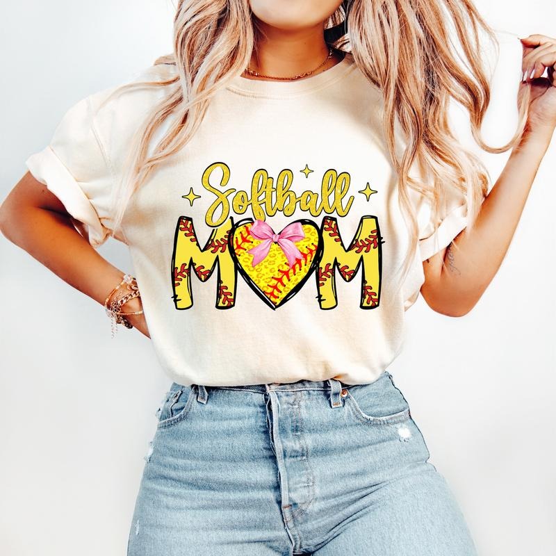 Softball Mom T-Shirt, Softball T-Shirt, Softball Coquette Bow T-Shirt, Coquette Softball T-Shirt, Pink Bow Hoodie, Sweatshirt