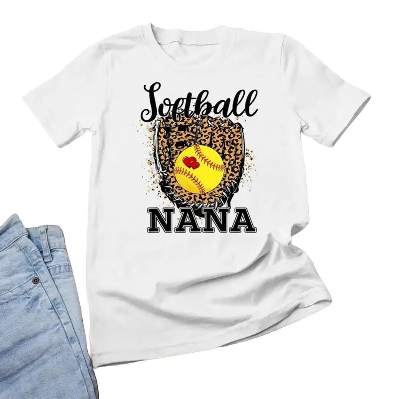 Softball Nana Leopard Game Day Gift For Mother Player Lover Unisex T-shirt, Mama T-shirt Menswear Top Underwear Tshirt...