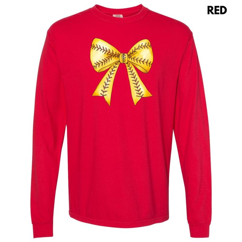 Softball Sketched Bow Long Sleeve Comfort Colors T-Shirt 'NLB' Hoodie, Sweatshirt | WearSparks.com