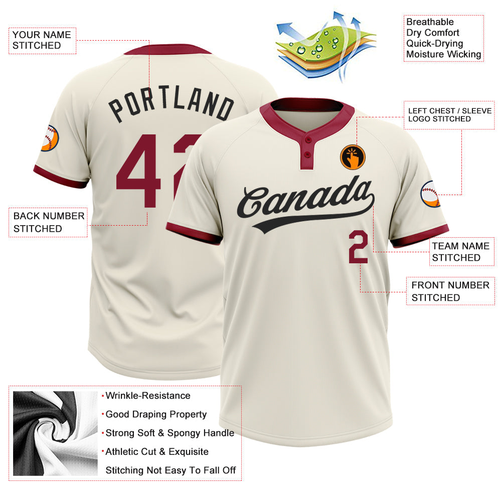Custom Cream Crimson-Black Two-Button Unisex Softball Jersey T-Shirts, Hoodie, Sweatshirt | WearSparks.com (Image 3)