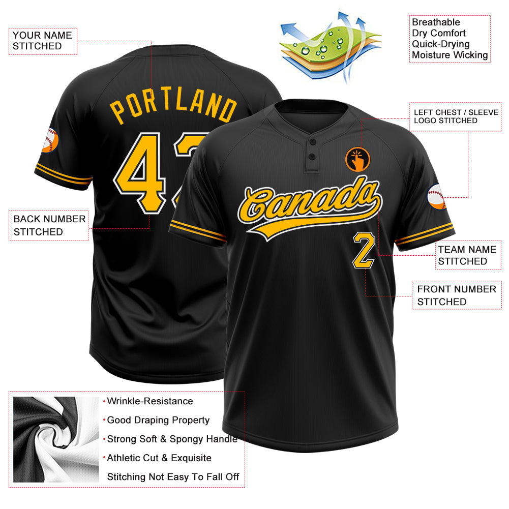 Custom Black Gold-White Two-Button Unisex Softball Jersey T-Shirts, Hoodie, Sweatshirt | WearSparks.com (Image 3)