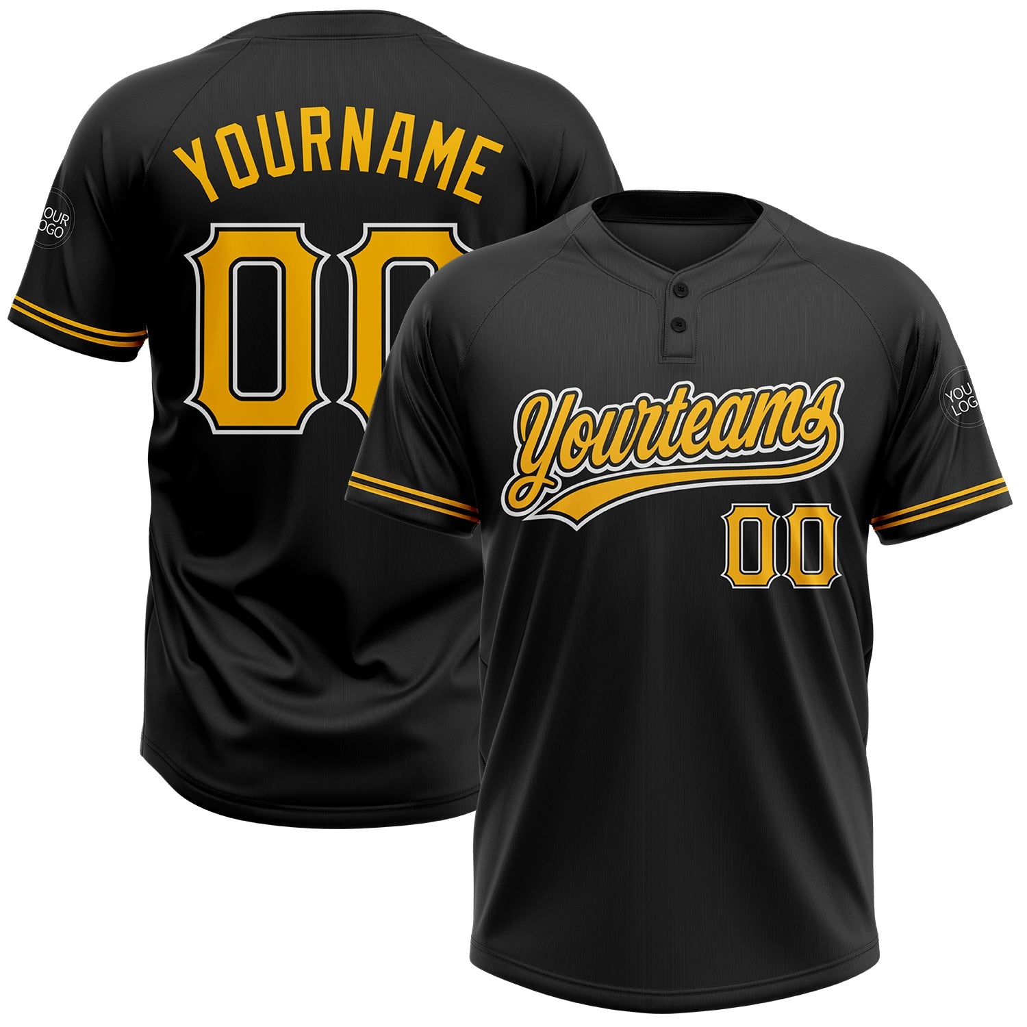 Custom Black Gold-White Two-Button Unisex Softball Jersey T-Shirts, Hoodie, Sweatshirt | WearSparks.com (Image 1)