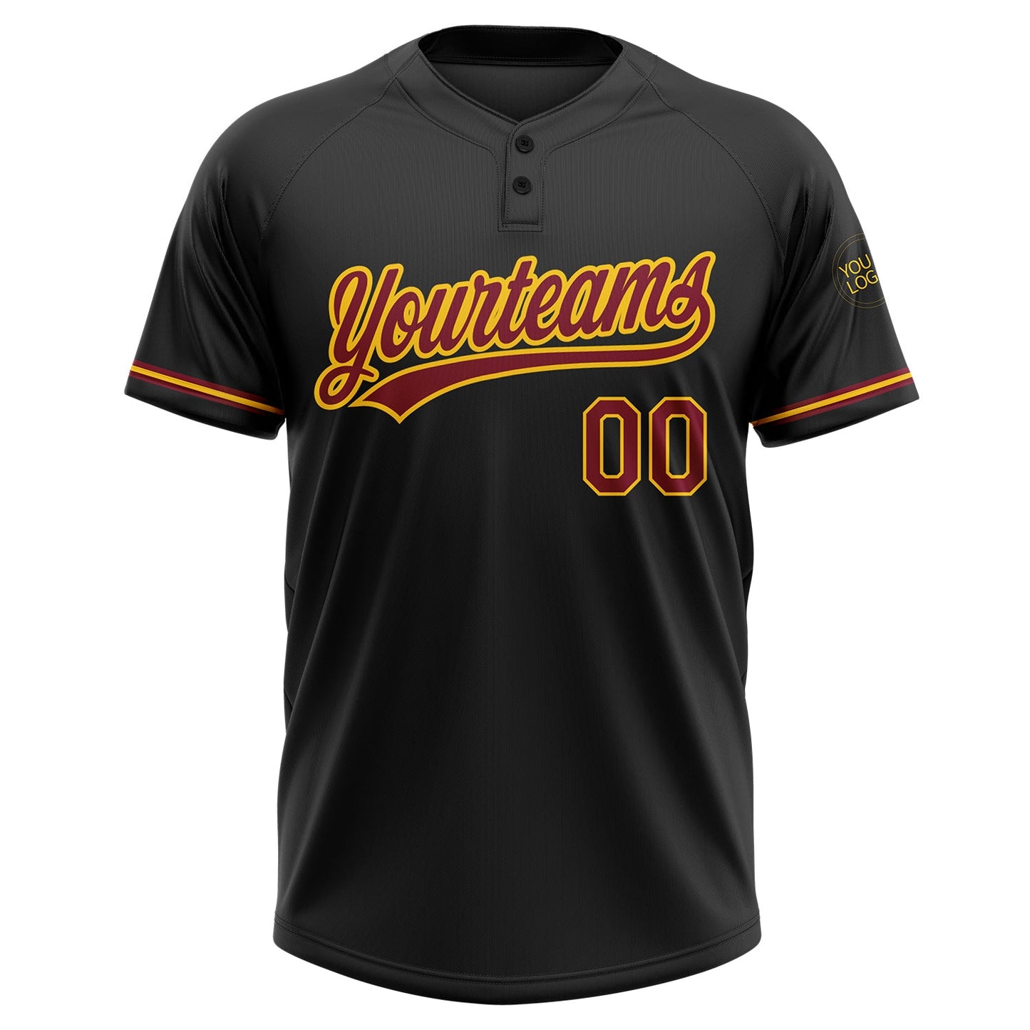 Custom Black Crimson-Yellow Two-Button Unisex Softball Jersey T-Shirts, Hoodie, Sweatshirt | WearSparks.com (Image 2)