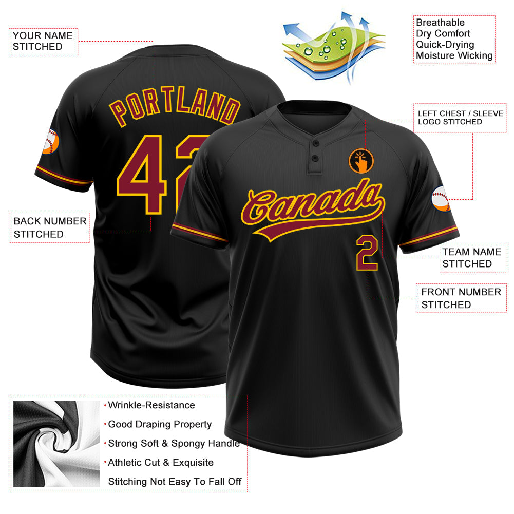 Custom Black Crimson-Yellow Two-Button Unisex Softball Jersey T-Shirts, Hoodie, Sweatshirt | WearSparks.com (Image 3)