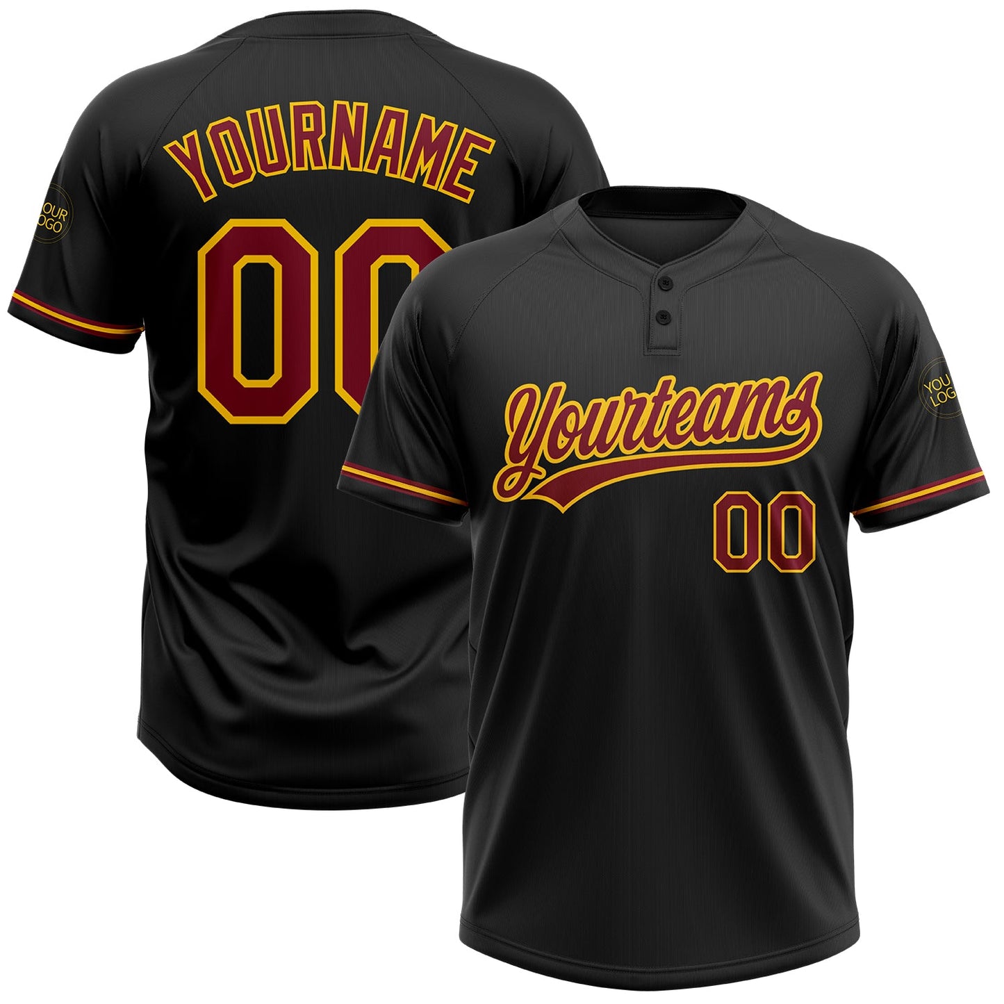 Custom Black Crimson-Yellow Two-Button Unisex Softball Jersey T-Shirts, Hoodie, Sweatshirt | WearSparks.com (Image 1)