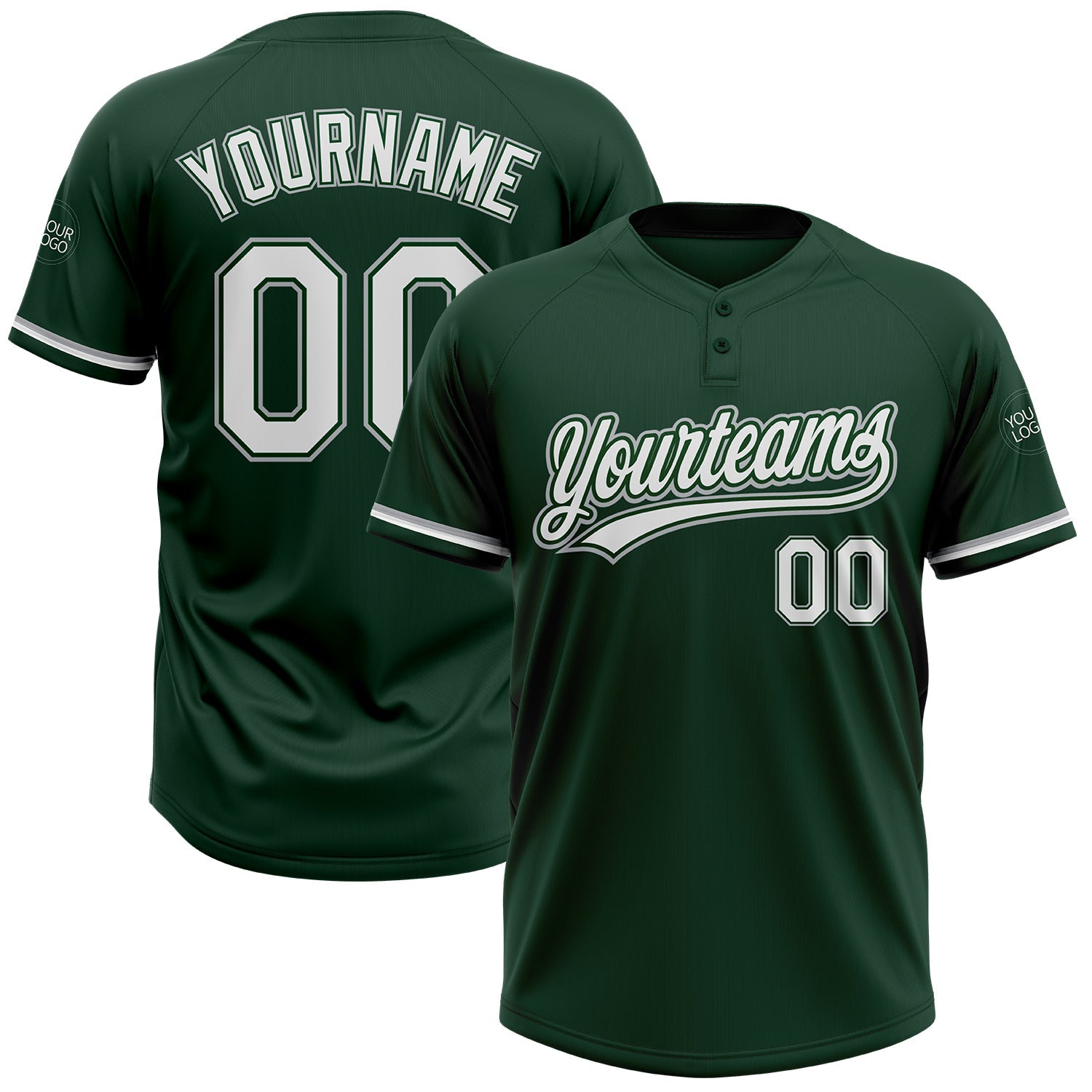 Custom Green White-Gray Two-Button Unisex Softball Jersey T-Shirts, Hoodie, Sweatshirt | WearSparks.com (Image 1)