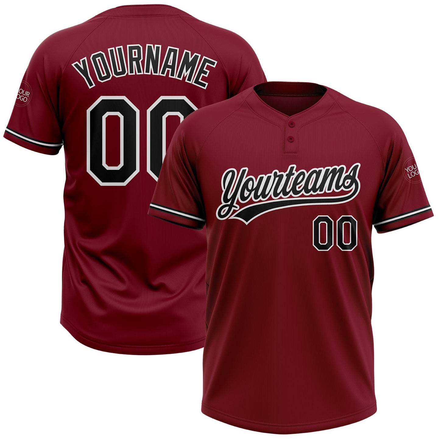 Custom Crimson Black-White Two-Button Unisex Softball Jersey T-Shirts, Hoodie, Sweatshirt | WearSparks.com (Image 1)
