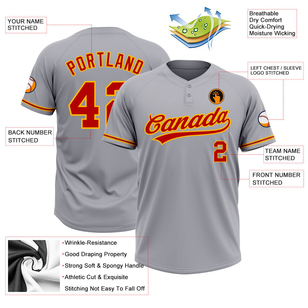 Custom Gray Red-Gold Two-Button Unisex Softball Jersey T-Shirts, Hoodie, Sweatshirt | WearSparks.com (Image 3)