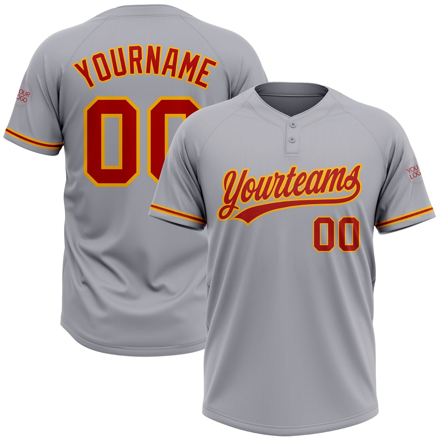 Custom Gray Red-Gold Two-Button Unisex Softball Jersey T-Shirts, Hoodie, Sweatshirt | WearSparks.com (Image 1)