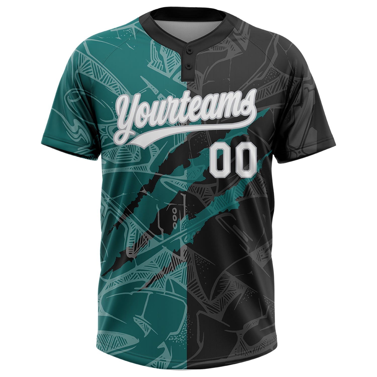 Custom Graffiti Pattern Black Teal-Gray 3D Two-Button Unisex Softball Jersey T-Shirts, Hoodie, Sweatshirt (Image 2)