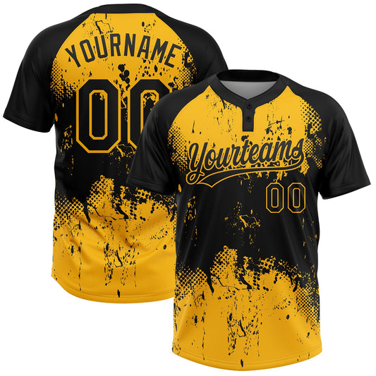 Custom Black Gold 3D Pattern Abstract Splatter Grunge Art Two-Button Unisex Softball Jersey T-Shirts, Hoodie,... (Image 1)