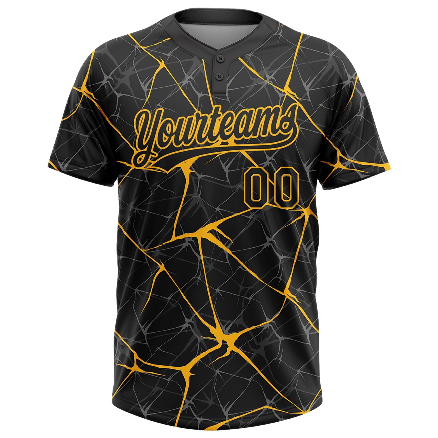 Custom Black Gold 3D Pattern Abstract Network Two-Button Unisex Softball Jersey T-Shirts, Hoodie, Sweatshirt (Image 2)