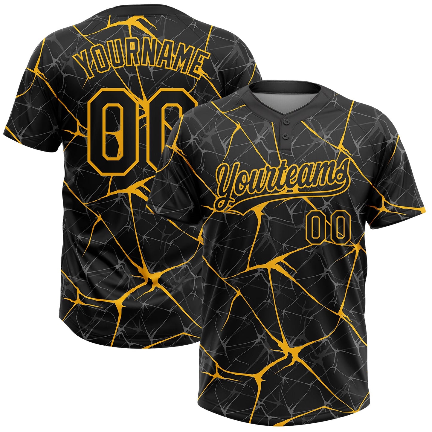Custom Black Gold 3D Pattern Abstract Network Two-Button Unisex Softball Jersey T-Shirts, Hoodie, Sweatshirt (Image 1)