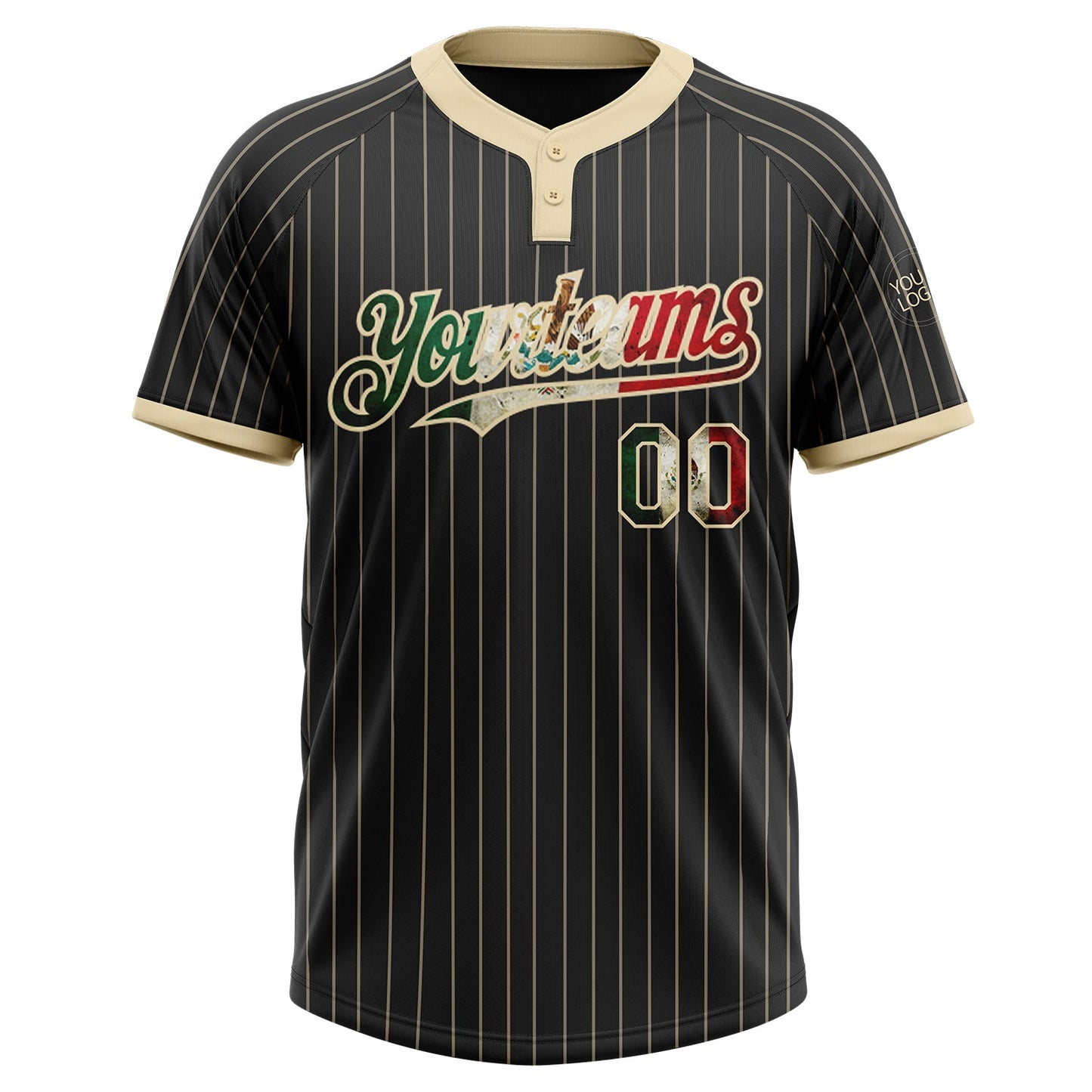 Custom Black Cream Pinstripe Vintage Mexican Flag Two-Button Unisex Softball Jersey T-Shirts, Hoodie, Sweatshirt (Image 3)