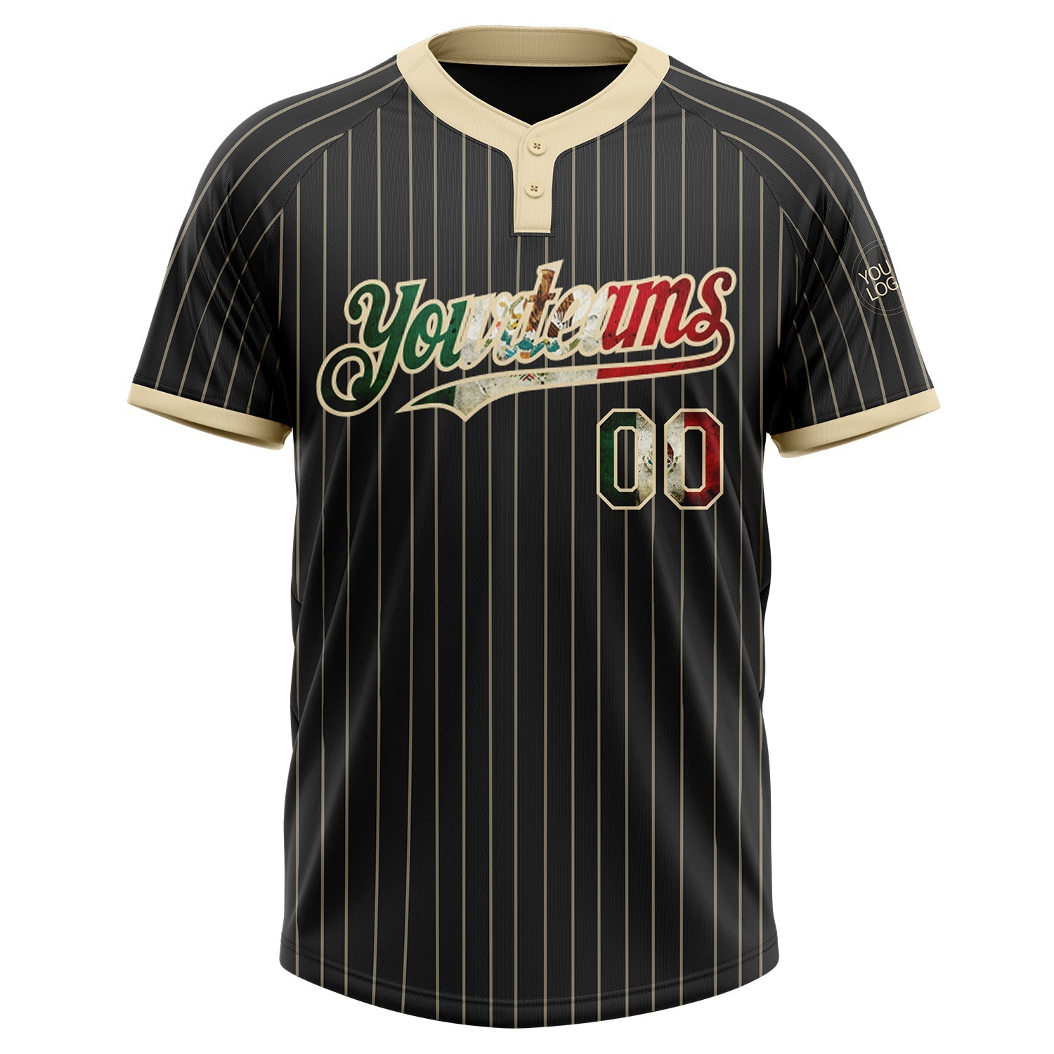 Custom Black Cream Pinstripe Vintage Mexican Flag Two-Button Unisex Softball Jersey T-Shirts, Hoodie, Sweatshirt (Image 3)