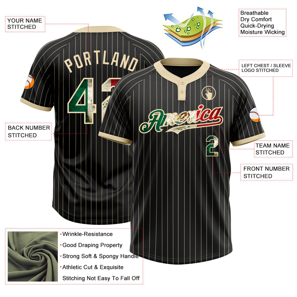 Custom Black Cream Pinstripe Vintage Mexican Flag Two-Button Unisex Softball Jersey T-Shirts, Hoodie, Sweatshirt (Image 4)