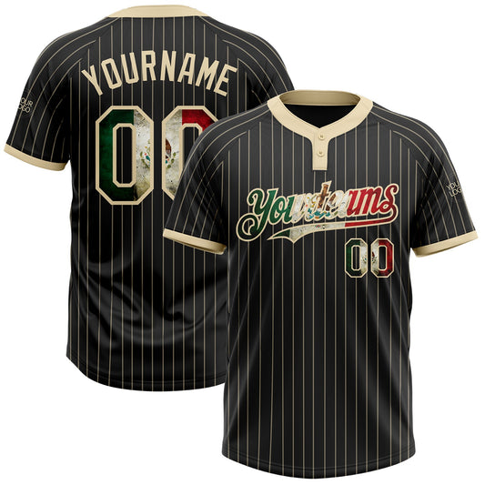 Custom Black Cream Pinstripe Vintage Mexican Flag Two-Button Unisex Softball Jersey T-Shirts, Hoodie, Sweatshirt (Image 1)