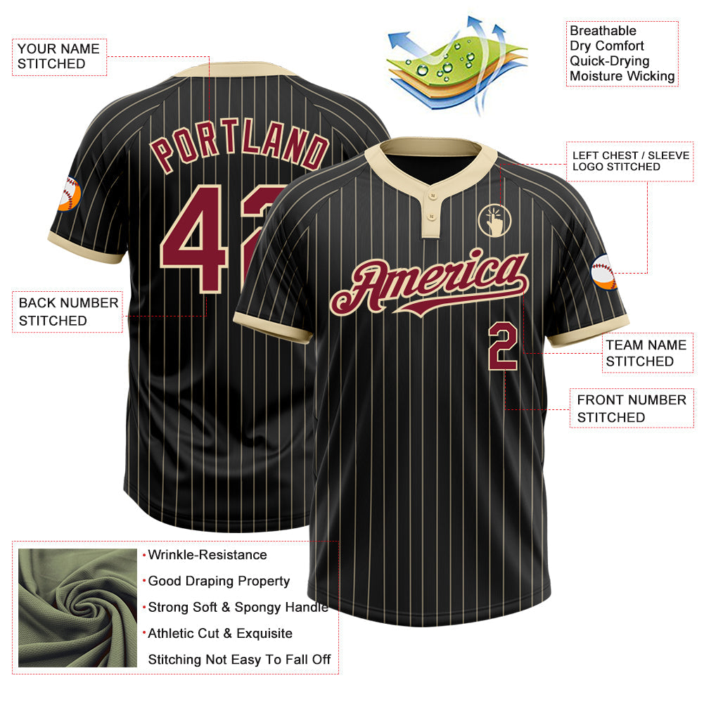 Custom Black Cream Pinstripe Crimson Two-Button Unisex Softball Jersey T-Shirts, Hoodie, Sweatshirt (Image 3)